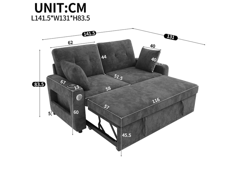  Canapé convertible 2 places avec led et ports usbtype-c homvra  - Conforama E