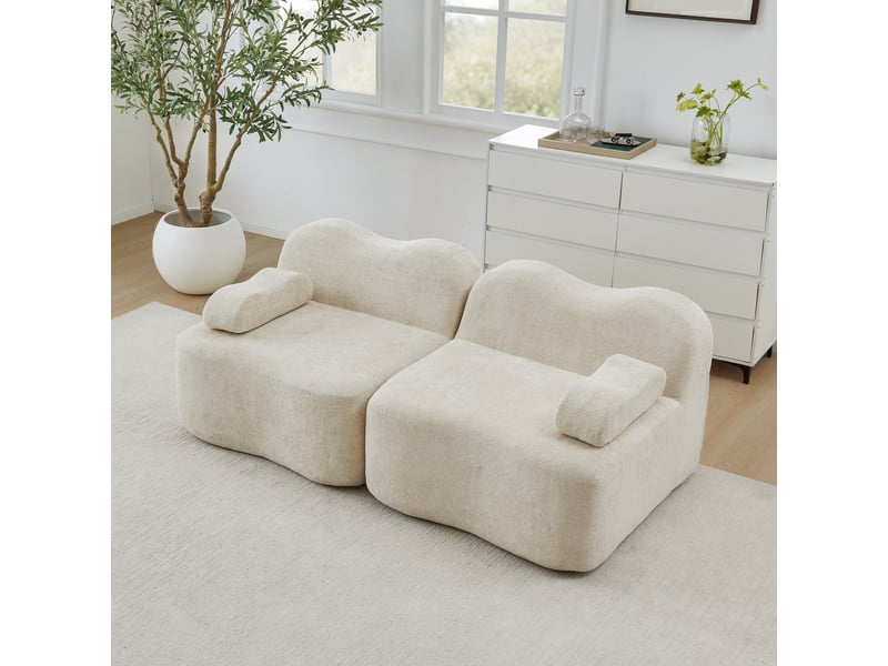 Canapé modulaire 2 places sans armature avec assise profonde et accoudoirs mobiles en velours beige - Conforama C