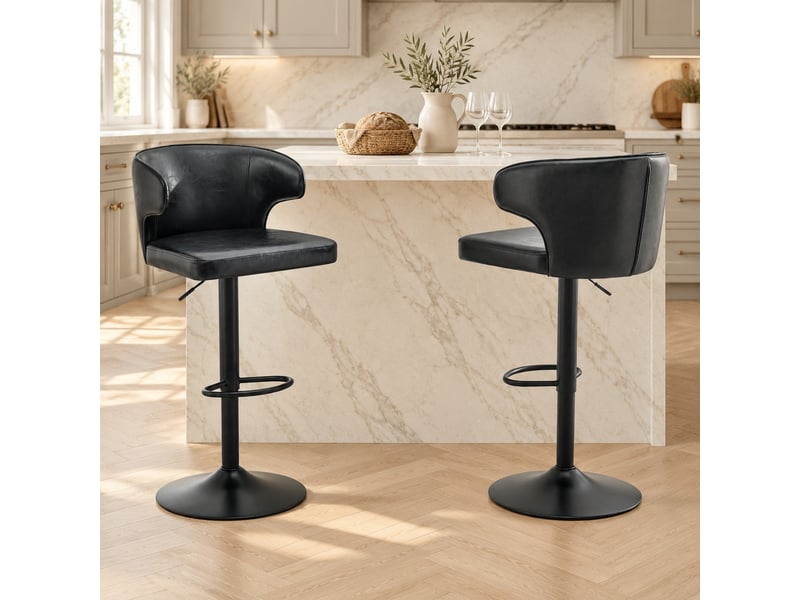  Tabourets de bar lot de 2 avec dossier et hauteur réglable - lpospi - pivotants à 360°, repose-pieds, pu - noir  - Conforama C