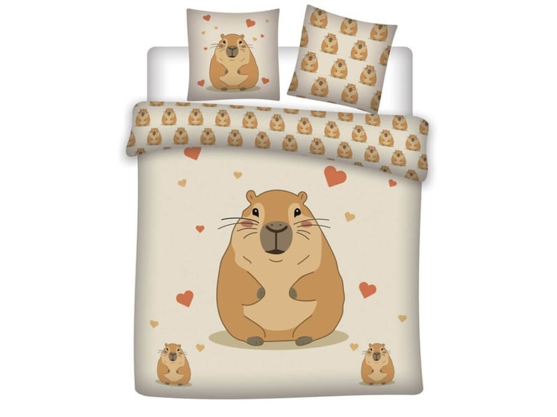  Housse de couette capybara love – réversible – 240x220 cm + 2x65x65 cm – beige  - Conforama A