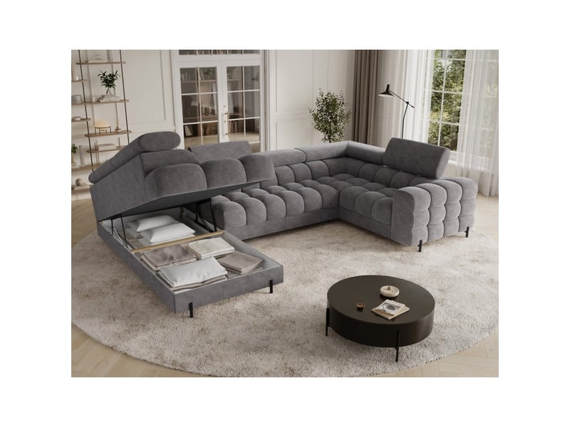  Canapé panoramique convertible factory 3 places gris foncé – angle gauche avec coffre – version 2  - Conforama D