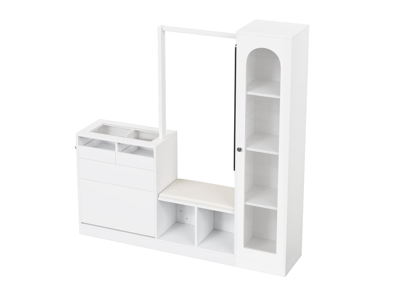  Portemanteau avec banc et rangement 163 cm en panneau de particules blanc  - Conforama D