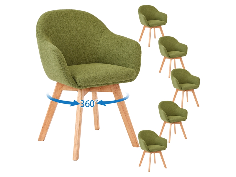  Lot de 6 chaises de salle à manger pivotantes à 360° – tissu effet lin respirant, pieds en bois massif - vert mousse  - Conforama B