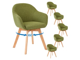 Lot de 6 chaises de salle à manger pivotantes à 360° – tissu effet lin respirant, pieds en bois massif - vert mousse