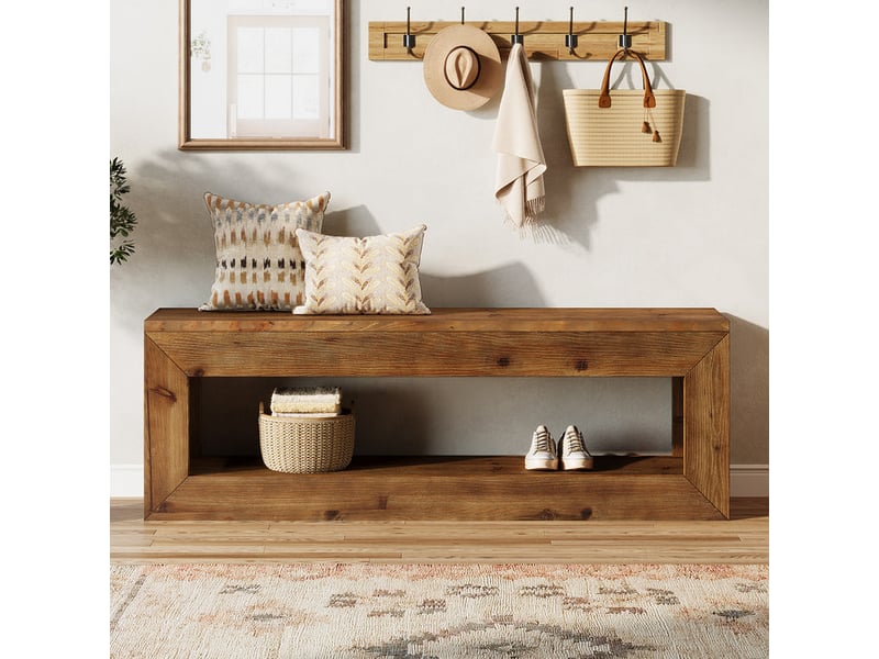  Tribesigns banc d'entrée en bois massif de 120 x 30 x 45 cm avec étagère de rangement, style rustique.  - Conforama D