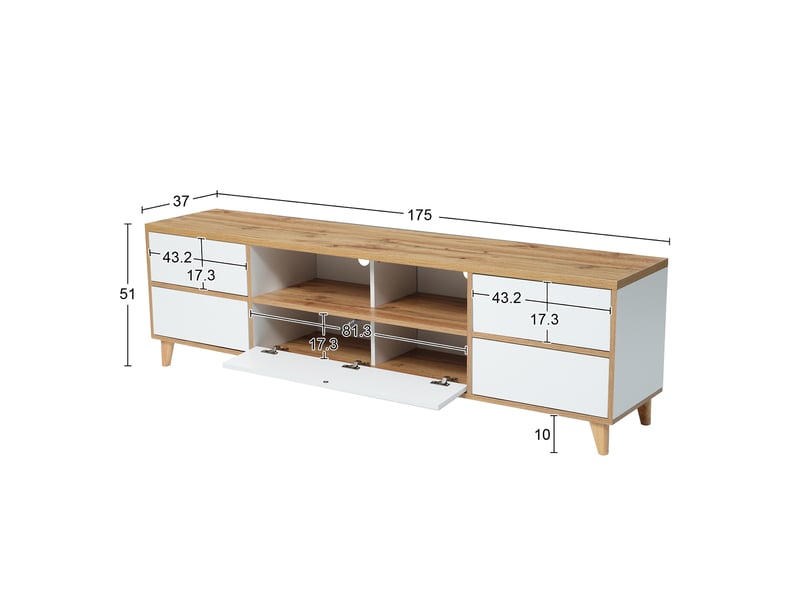  Meuble tv blanc et bois 175 cm style campagne avec 4 portes  - Conforama C