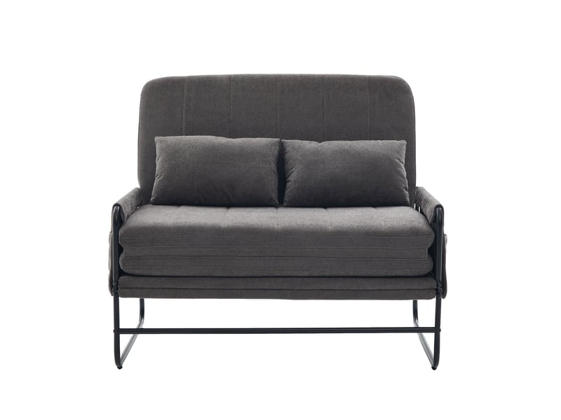  Canapé-lit 2 places 104 cm convertible, cadre en métal, tissu chenille, poches latérales, assise en mousse haute densité, gris  - Conforama A