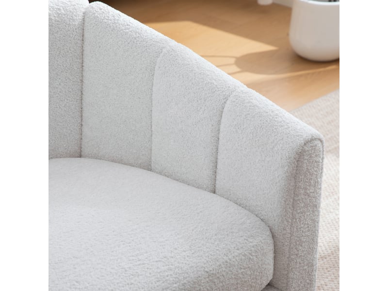  Fauteuil lounge pivotant avec repose-pieds en chenille ivoire – 81 x 73 x 75,5 cm Fay Lum - Conforama E