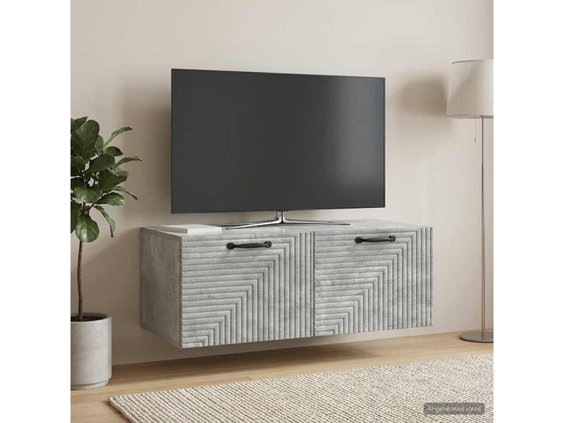  Meuble tv - banc tv - meuble de rangement mural gris béton 78,5 x 41 x 30 cm bois d'ingénierie  - Conforama D
