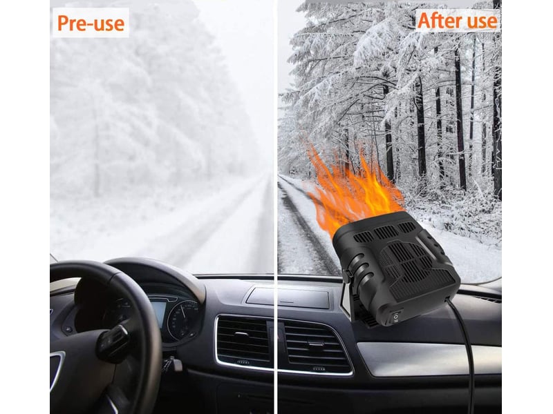  Portable 12v dégivreur de voiture à réchauffeur rapide 90° à 360° réglable avec purification de l'air et allume-cigare pour tous les véhicules, 120 w, noir  - Conforama D