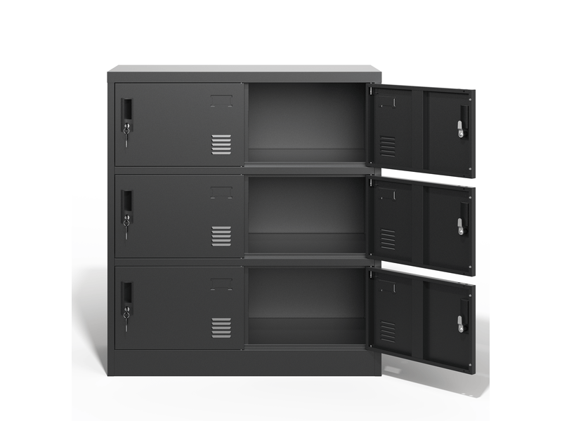  Armoire de rangement bureau 6 portes 90x40x100cm noire acier, casiers avec serrures  - Conforama D