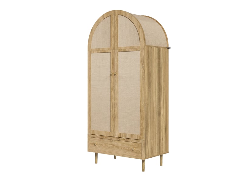  Armoire de rangement avec portes en tissu tringle étagères et tiroirs pour chambre en mdf 79×50×175 cm chêne  - Conforama A