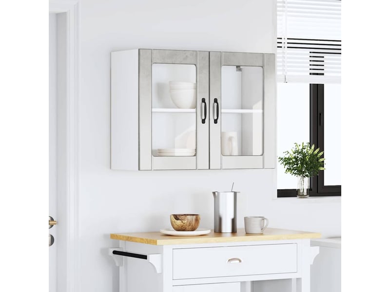  Armoire murale de cuisine avec porte en verre lucca gris béton shl3169  - Conforama C