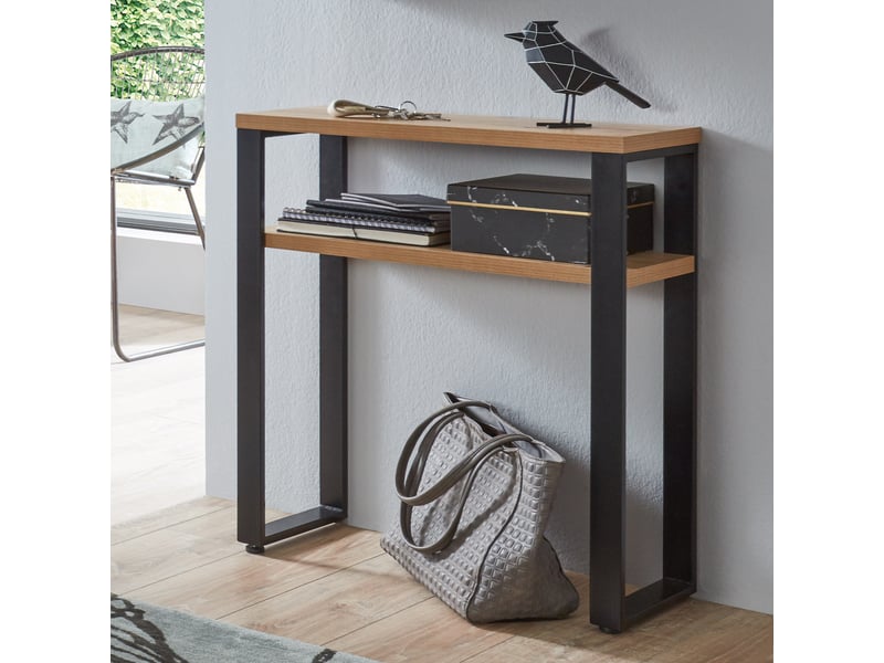  Console double plateau 70x28x75 cm décor chêne et métal noir  - Conforama A