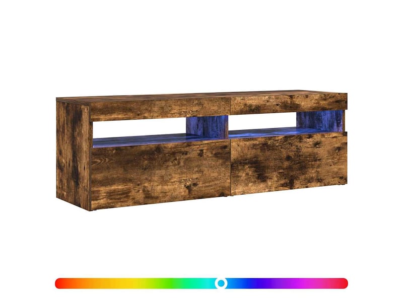 Meuble tv - banc tv - meuble de rangement avec lumières led chêne fumé 120x35x40 cm - Conforama A