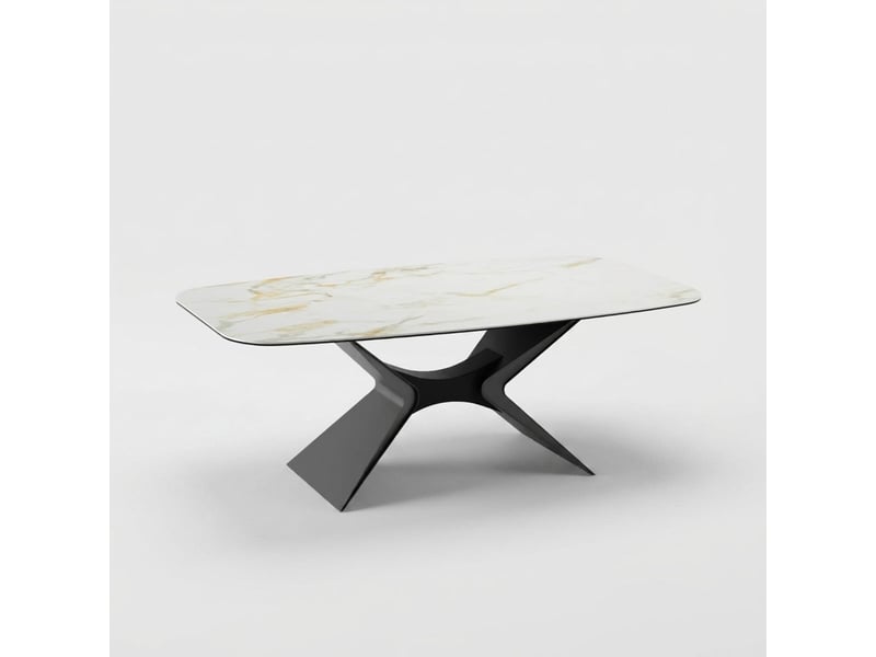  Table de salle à manger fixe en céramique sur verre 200x100 halo - blanc - marbre calacatta  - Conforama A