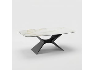 Table de salle à manger fixe en céramique sur verre 200x100 halo - blanc - marbre calacatta
