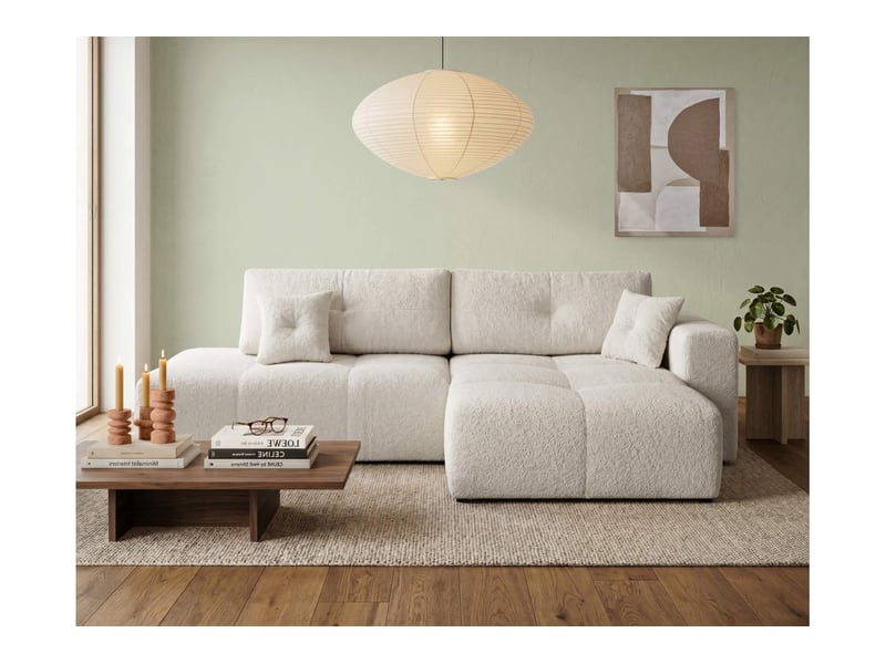 Celine - canapé d'angle fixe convertible 4 places en bouclette - Conforama B