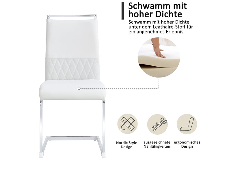  Lot de 4 chaises modernes simili-cuir et lin blanc – dossier rayé, parfait cuisine ou bureau  - Conforama D