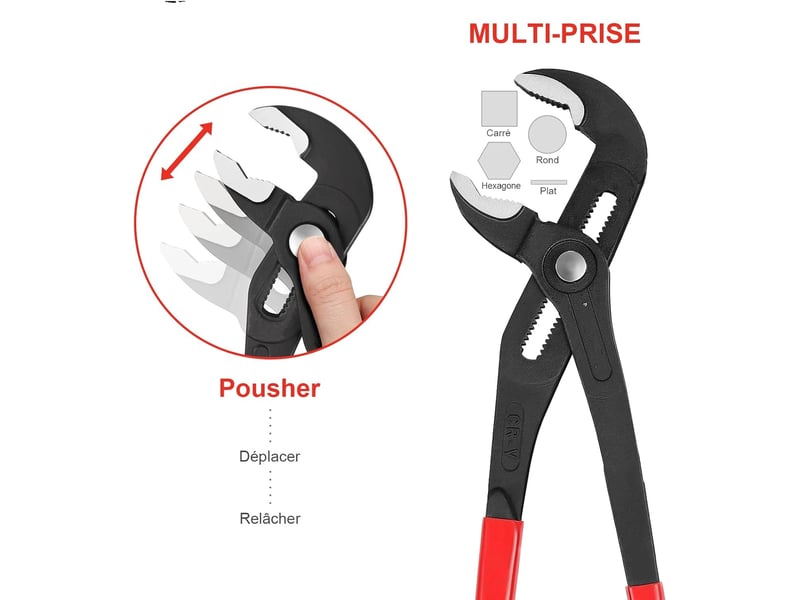  Jeu de 3 pinces multiprises de pointe (175, 240, 415 mm) – pince plombier grande taille en acier cr-v  - Conforama B