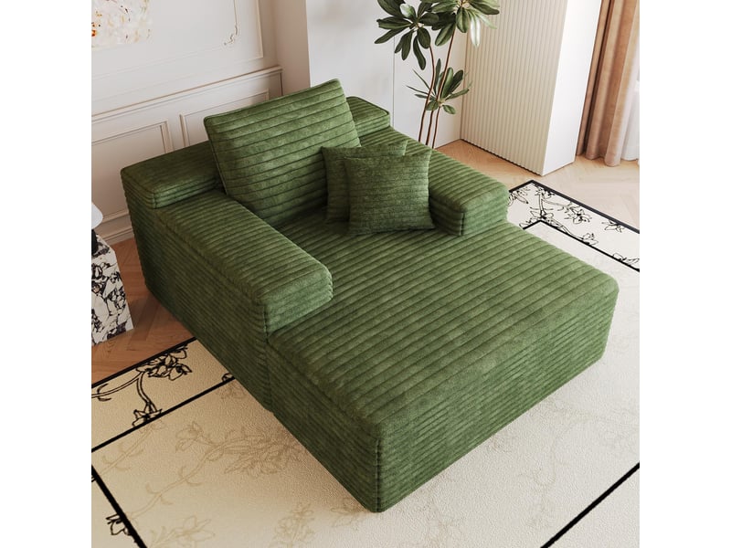  Fauteuil 1 places - 115x159cm - chaiselongue modulaire en velours assise profonde, mousse haute résilience sans montage - vert  - Conforama B