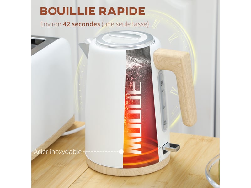  Ensemble bouilloire et grille-pain, 1,7l, 2200w, blanc, grille-pain 2 tranches avec 7 niveaux de brunissage  - Conforama A