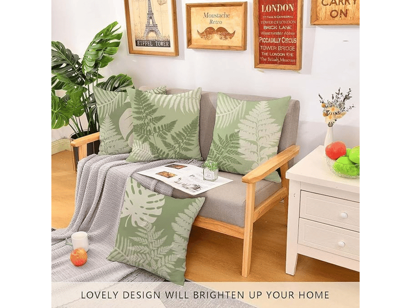  Housse de coussin pour la maison, le jardin, l'extérieur et l'intérieur, lot de 4 pièces, feuilles vertes sauge, taie d'oreiller pour salon, chaise, 45 x 45 cm  - Conforama C
