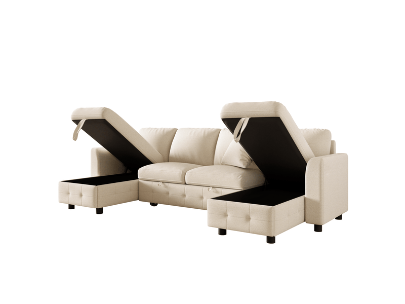  Canapé d’angle convertible en u modenvie 4 places en chenille beige avec 2 rangements, usb et type-c 260 x 128 x 82 cm  - Conforama A