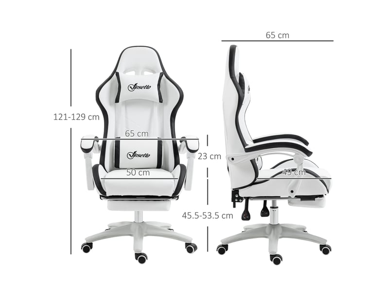  Fauteuil de jeu avec hauteur réglable et dossier inclinable, 65 x 65 x 121-129 cm, noir et blanc  - Conforama E