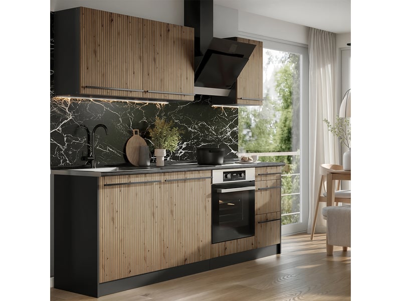  Vicco cuisine, chêne artisananthracite, 220cm sans plan de travail  - Conforama C