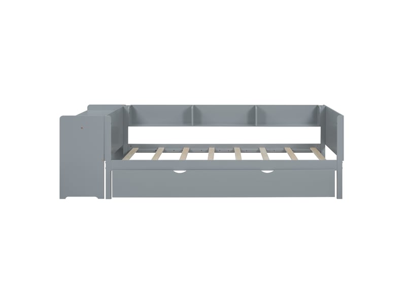  Lit enfant gris 90x200 cm, lit gigogne, bureau intégré et 3 étagères  - Conforama A