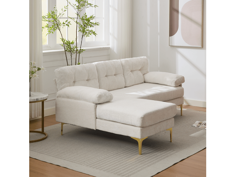  Canapé d'angle 3 places 187,5x130x79 cm réversible en bois et métal, tissu couleur beige, design moderne  - Conforama D