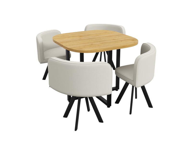 Set table à manger 85x85x74cm + 4 chaises en lin, plateau chêne, pour cuisine et salle à manger, pour 4 personnes, beige+chêne BUYDEEMEUS - Conforama A