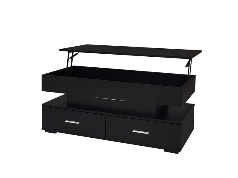  Table basse relevable avec 2 tiroirs et 1 niche ouverte, led et commande bluetooth, pour salon, noir - uvrion  - Conforama A