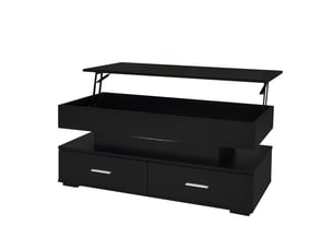 Table basse relevable avec 2 tiroirs et 1 niche ouverte, led et commande bluetooth, pour salon, noir - uvrion