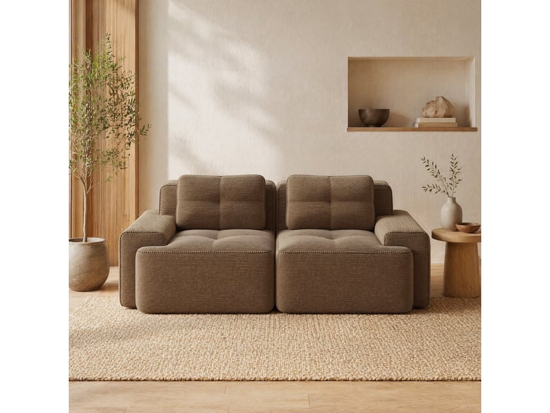  Canapé modulable 2 places en velours côtelé marron  - Conforama D