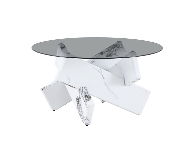  Table basse ronde en verre trempé, socle mdf blanc effet marbre, ø 79 x h 45 cm  - Conforama W