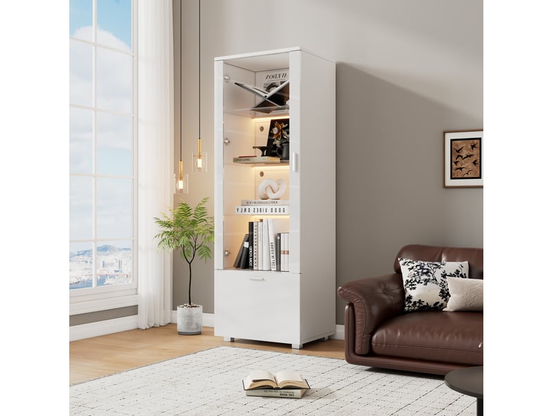  Vitrine 50x40x160 cm led panneau de particules blanc brillant  - Conforama C