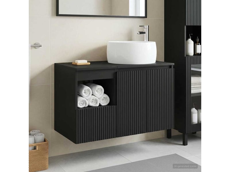  Ensemble de mobilier de salle de bain 2 pc noir cf64179  - Conforama B