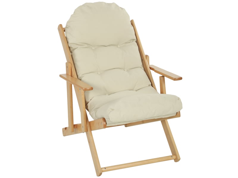  Fauteuil chaise de salon pliable et inclinable en bois relax fauteuil confortable avec coussin capitonné épais  - Conforama B