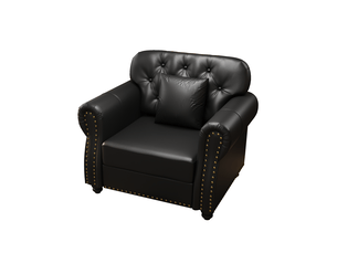 Fauteuil chesterfield 1 place en simili cuir noir, capitonné, 105 cm