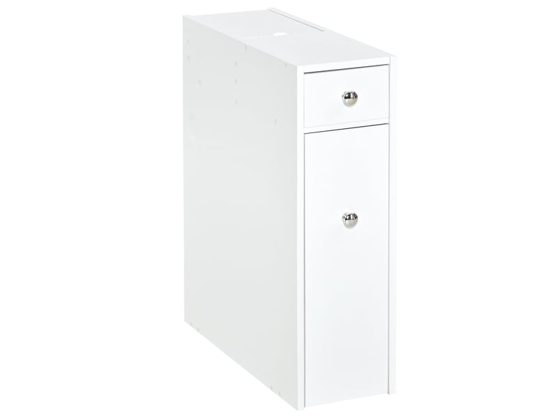  Meuble de salle de bain étroit avec 2 tiroirs et un compartiment supérieur avec couvercle pour lavabo, 17 x 48 x 58 cm, blanc  - Conforama B