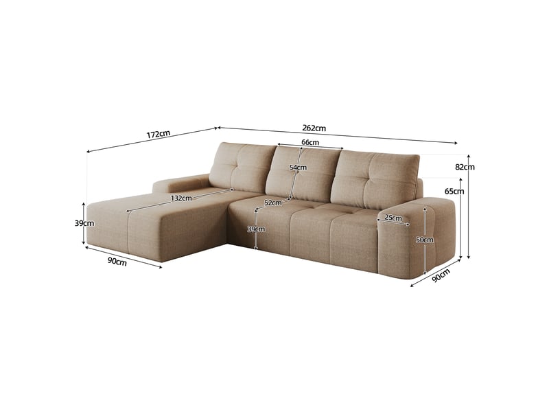  Canapé d’angle 3 places en tissu kaki, 262x172x82 cm  - Conforama C