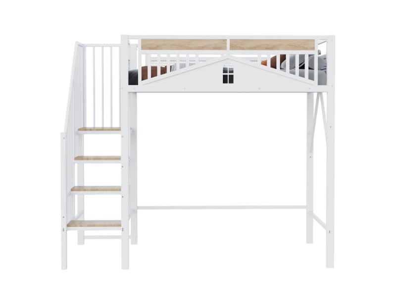  Lit mezzanine 90x200cm coloris blanc métal et bois massif lit enfant blanc - Conforama A