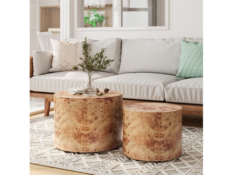  Tables basses gigognes ulevr rondes lot de 2, ø 48 et ø 38 cm, mdf plaqué loupe de bois naturel  - Conforama E
