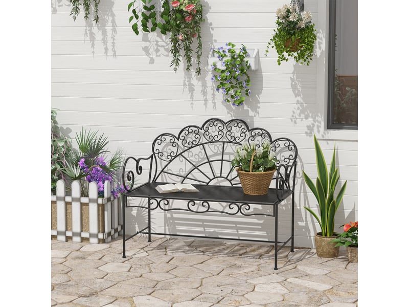  Banc jardin 2 places, robuste antirouille, terrassejardinextérieur, 107x55,5x92 cm, noir.  - Conforama C