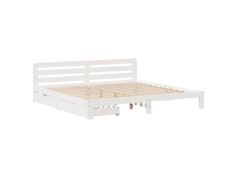 Lit double- lit adulte - cadre de lit sans matelas blanc 200x200 cm bois massif de pin - Conforama B