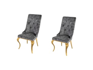 Lot de 2 chaises baroques velena en velours gris capitonné avec pieds dorés et tête de lion