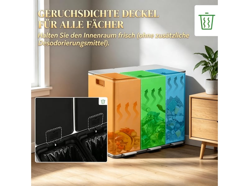 Poubelle tri sélectif - poubelle de cuisine, système de tri des déchets avec 3 compartiments de 10 l chacun, argent - Conforama D