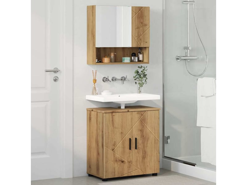 Ensemble de mobilier de salle de bain 2 pc chêne artisanal cf64044 - Conforama D
